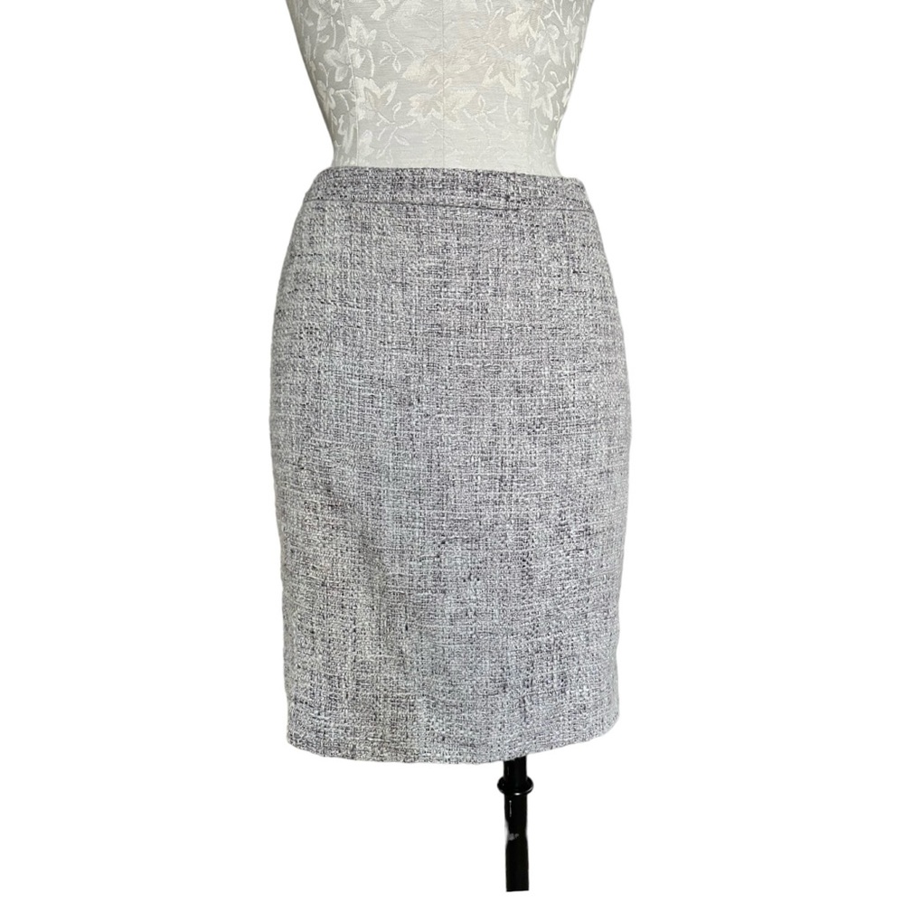Ann Taylor Factory Tweed Pencil Skirt Lavender Gray Side Zip Lined Size 10